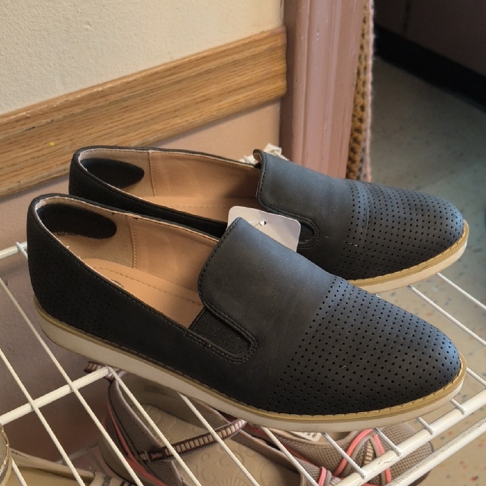 Journee Collection Black Perforated Slip-On Loafers